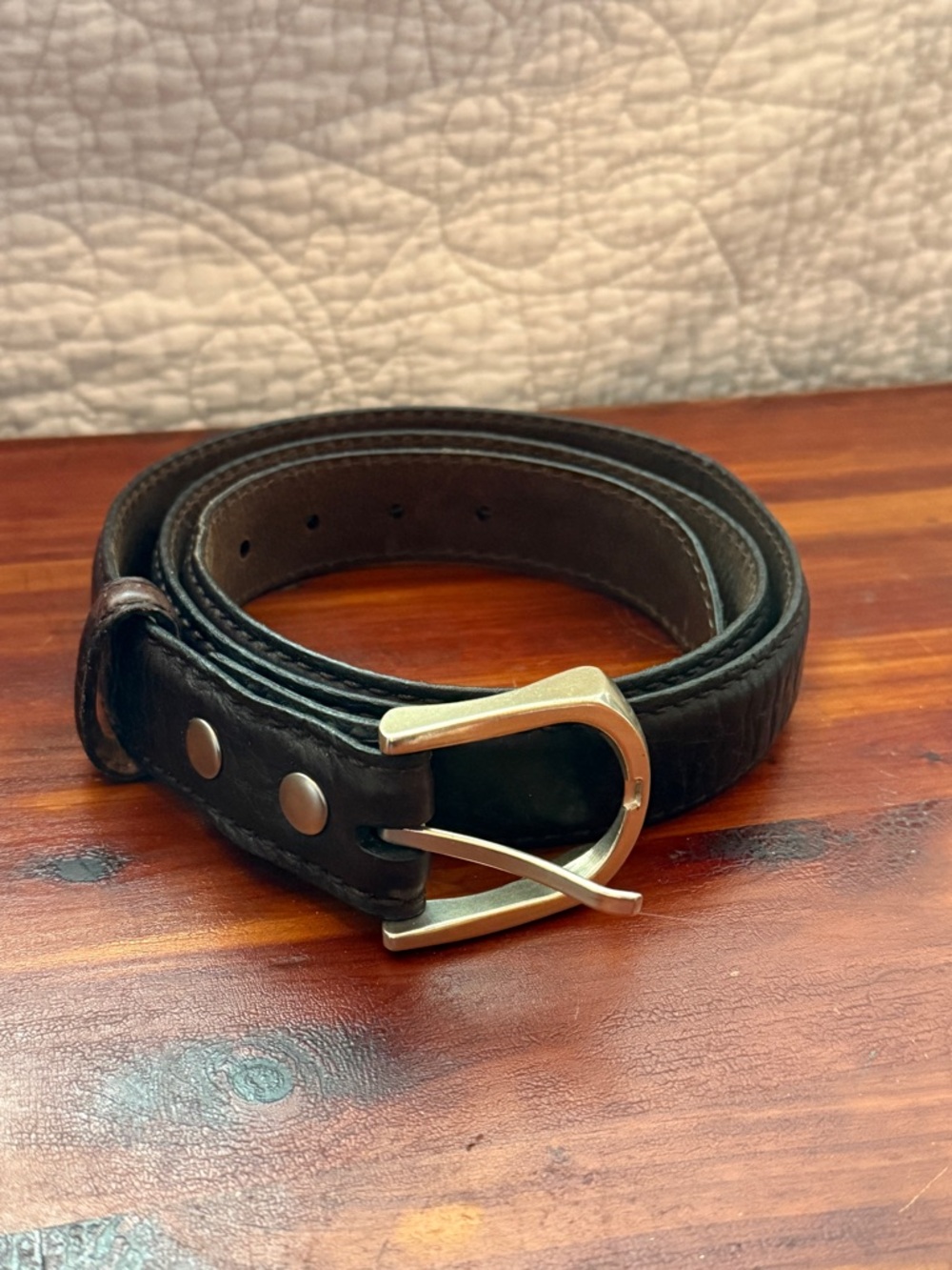 Classic Men's Black Leather Belt with Brushed Silver Buckle size 46
